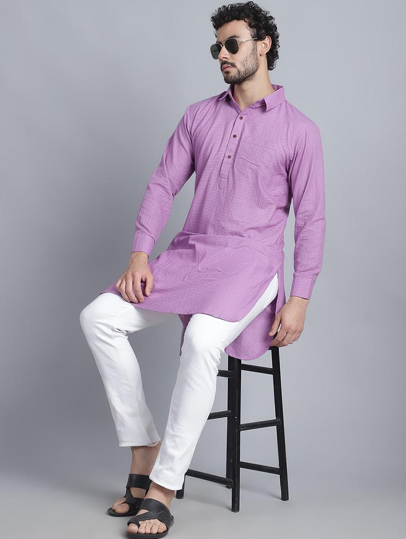 men long sleeves striped pathani kurta - 21712206 - Standard Image - 4