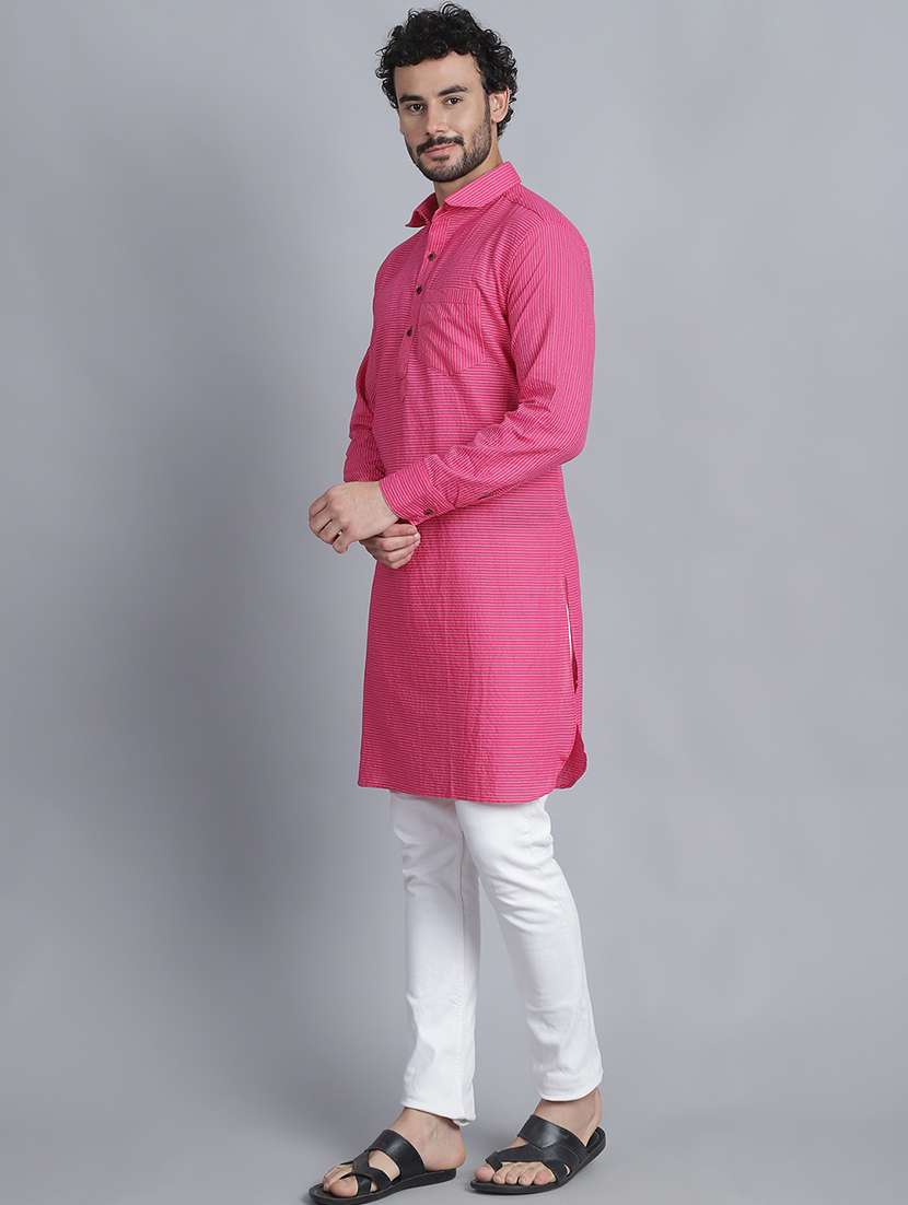 men long sleeves striped pathani kurta - 21712207 -  Standard Image - 1