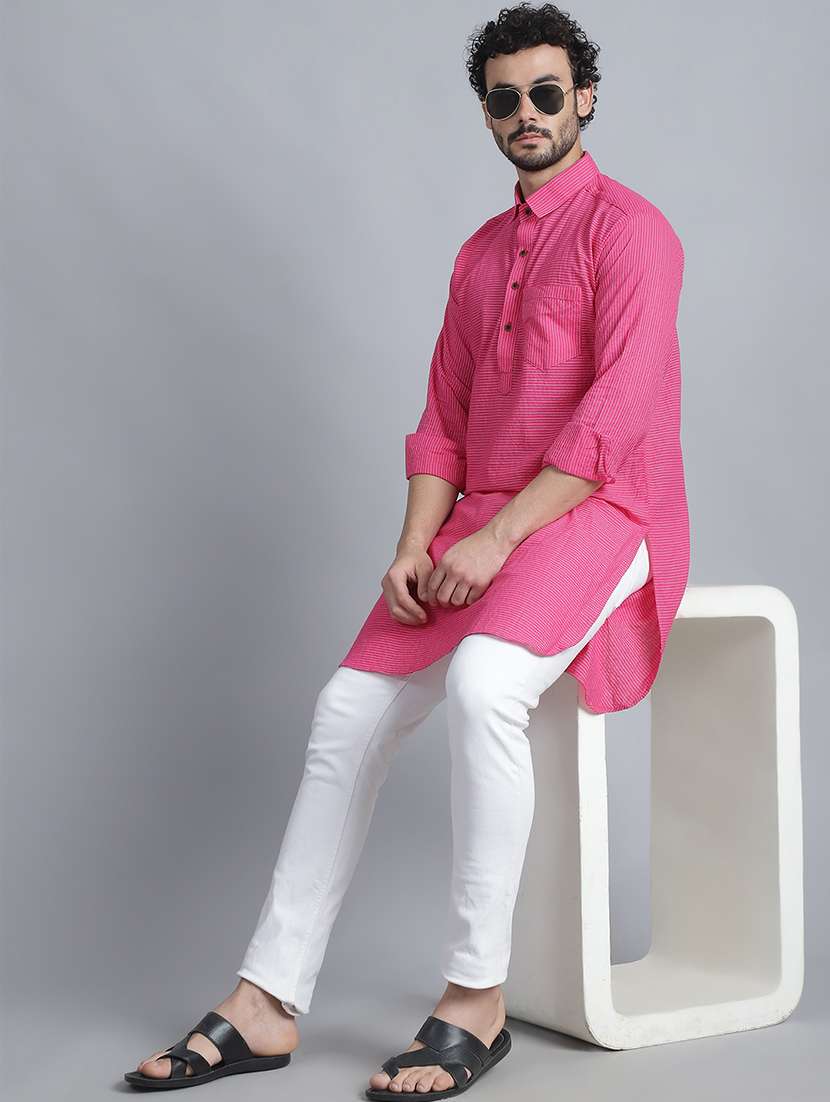 men long sleeves striped pathani kurta - 21712207 - Standard Image - 4
