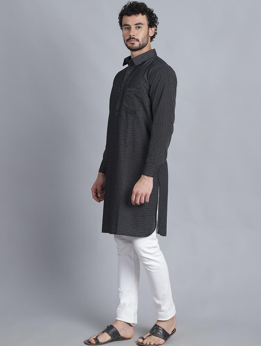 men long sleeves striped pathani kurta - 21712208 -  Standard Image - 1