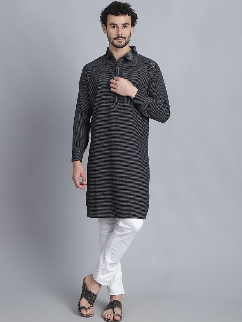 men long sleeves striped pathani kurta - 21712208 - Standard Image - 4