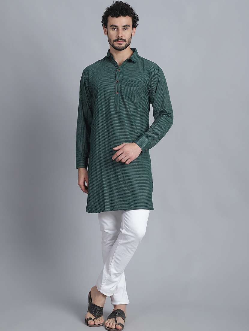 men long sleeves striped pathani kurta - 21712209 - Standard Image - 4