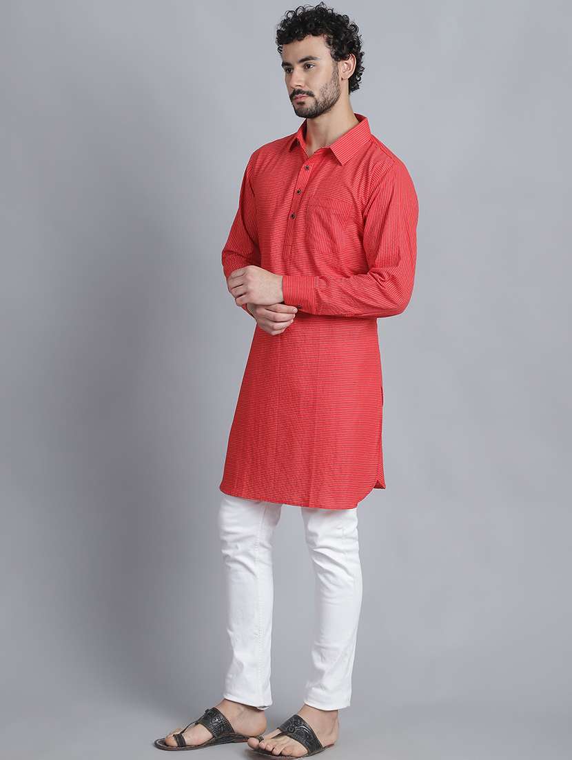 men long sleeves striped pathani kurta - 21712212 - Standard Image - 1