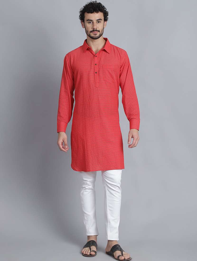men long sleeves striped pathani kurta - 21712212 - Standard Image - 4