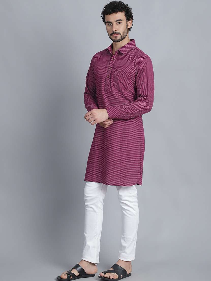 men long sleeves striped pathani kurta - 21712214 -  Standard Image - 1