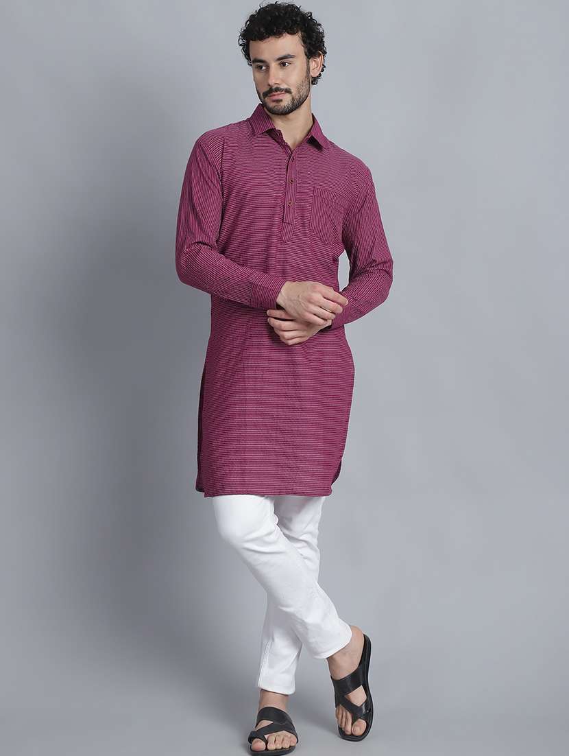 men long sleeves striped pathani kurta - 21712214 - Standard Image - 4