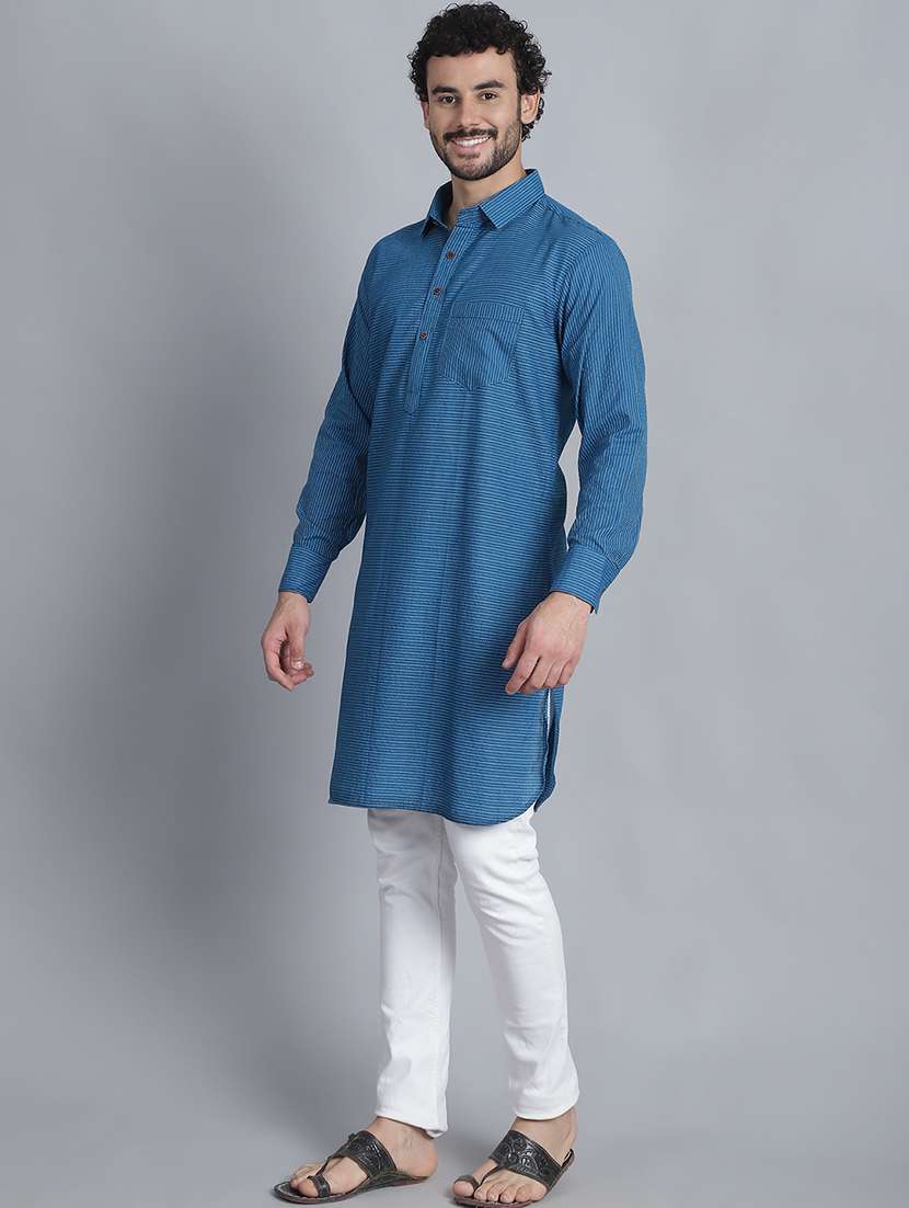 men long sleeves striped pathani kurta - 21712215 -  Standard Image - 1
