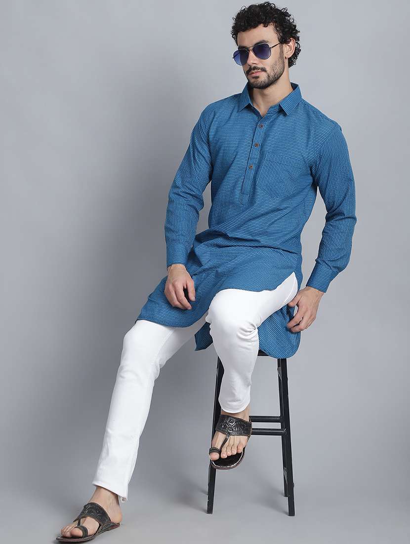 men long sleeves striped pathani kurta - 21712215 -  Standard Image - 4