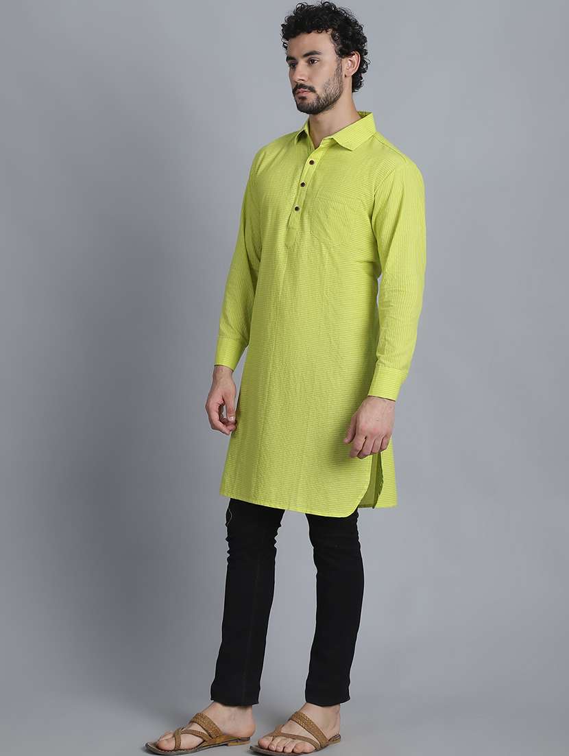 men long sleeves striped pathani kurta - 21712217 -  Standard Image - 1