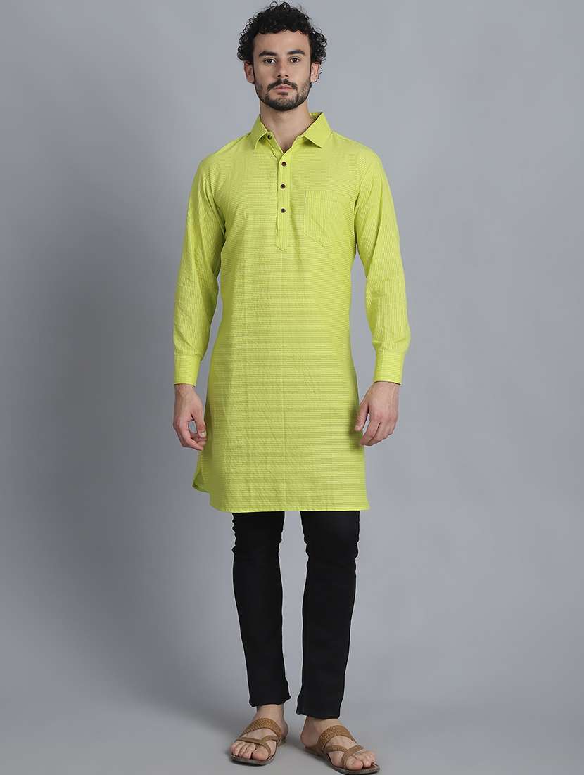men long sleeves striped pathani kurta - 21712217 -  Standard Image - 4