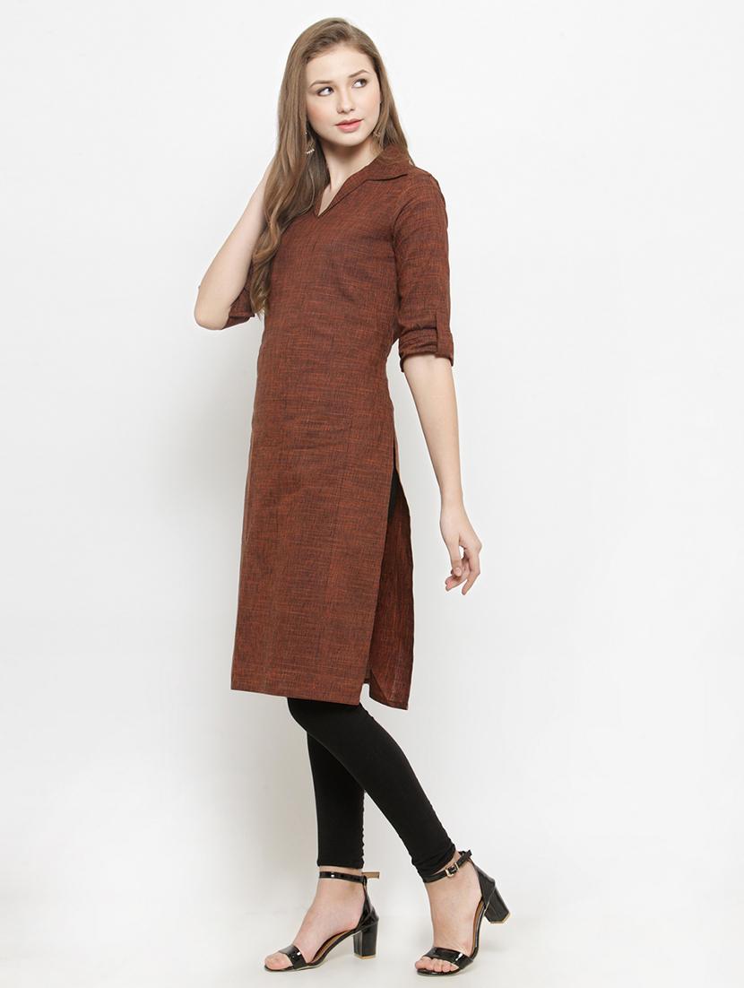 women solid three quarter sleeve straight kurta - 21712218 -  Standard Image - 1
