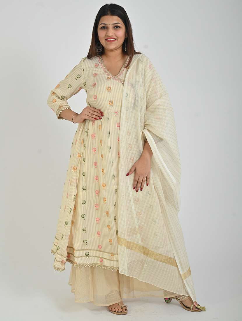 women three quarter sleeve kurta palazzo with dupatta set