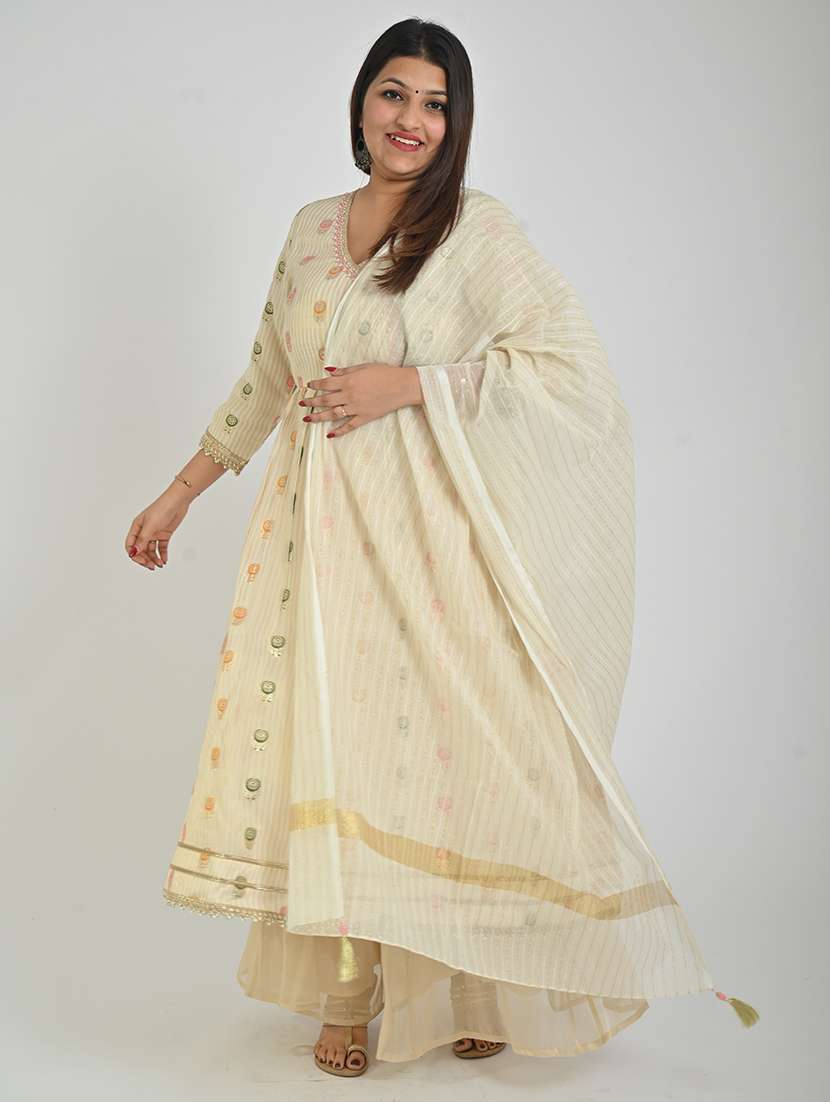 women three quarter sleeve kurta palazzo with dupatta set - 21712229 -  Standard Image - 1