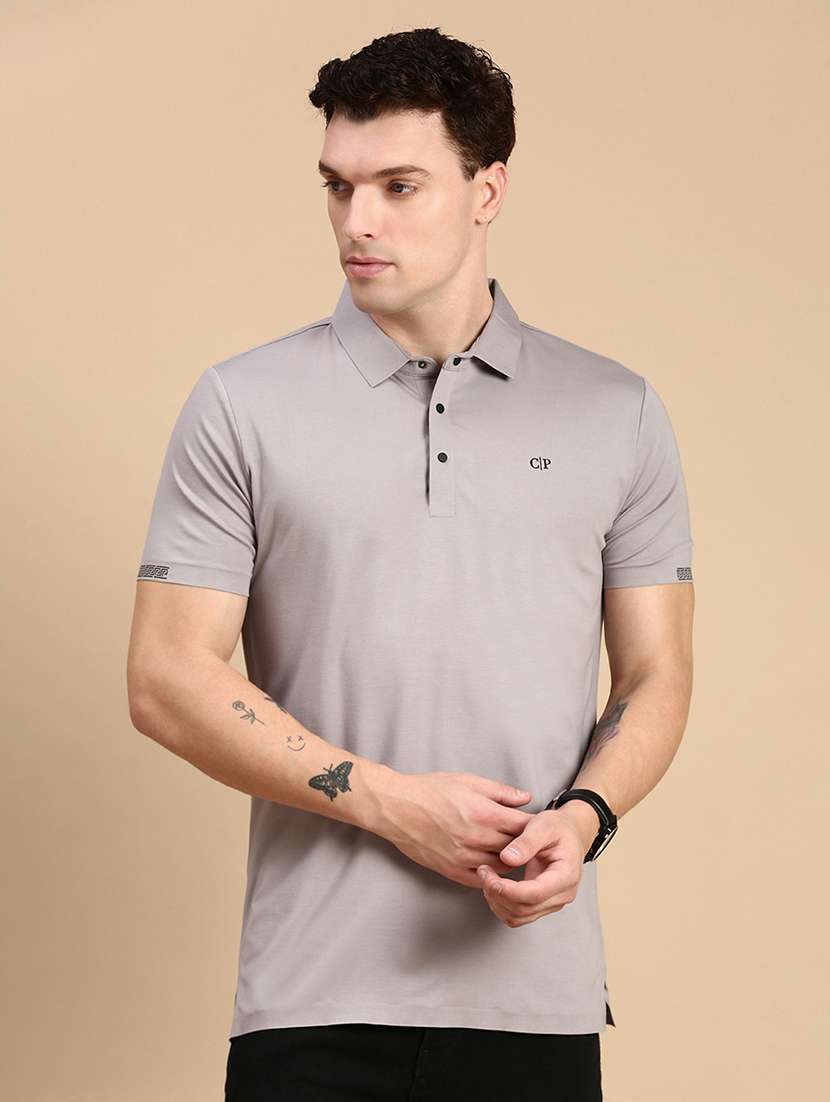 men solid short sleeves polo t-shirt