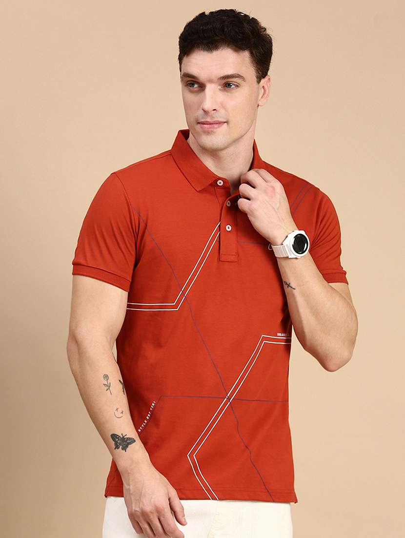 men printed short sleeves polo t-shirt