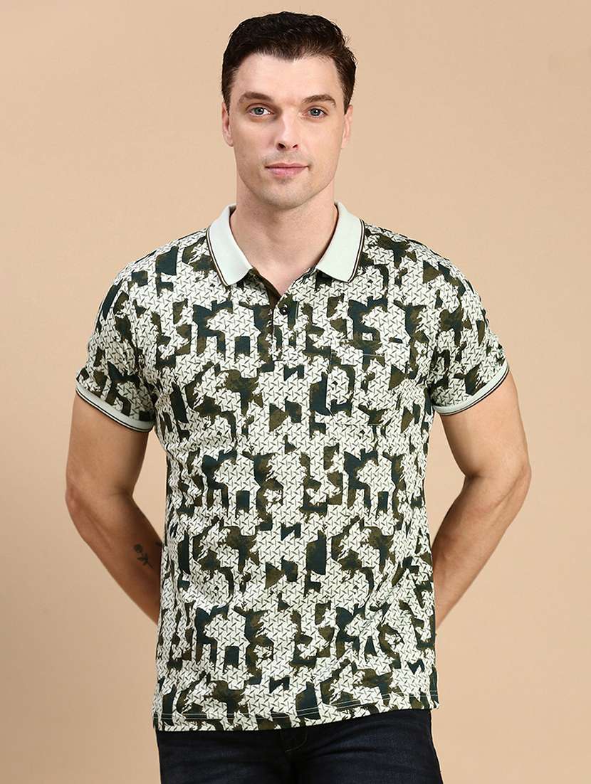 men printed short sleeves polo t-shirt