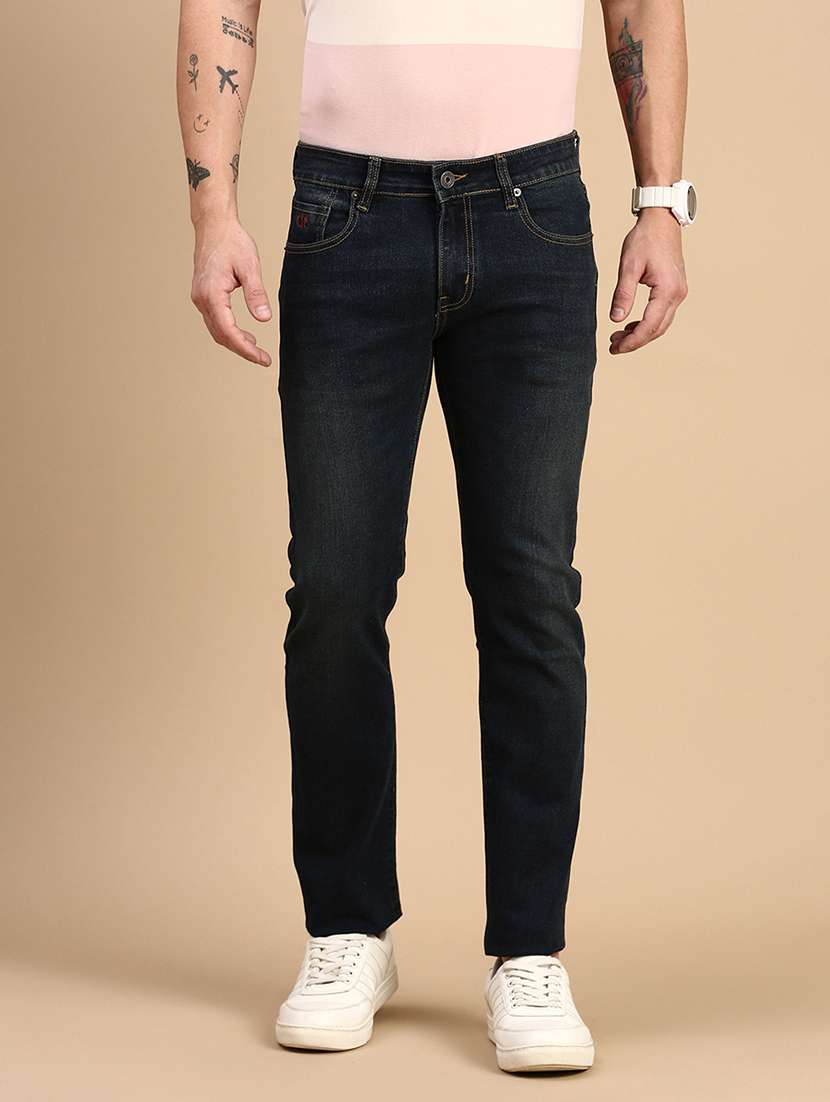 men solid mid rise slim fit jean