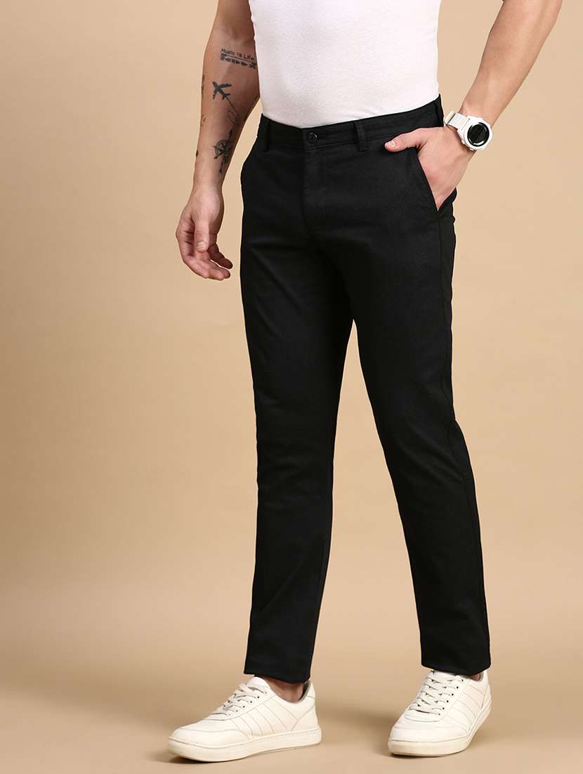 men solid mid rise chinos - 21712340 -  Standard Image - 1