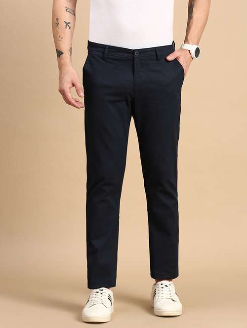 men solid mid rise chinos - 21712341 - Standard Image - 0