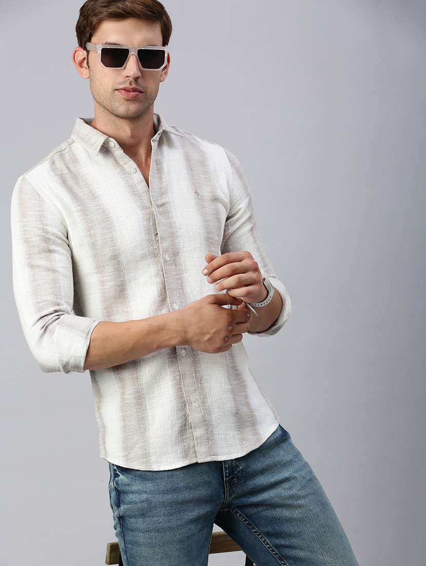 men striped collared casual shirt - 21712371 - Standard Image - 1