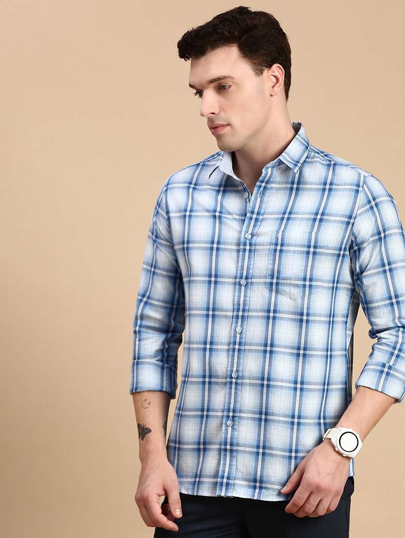 men checkered collared casual shirt - 21712378 - Standard Image - 1