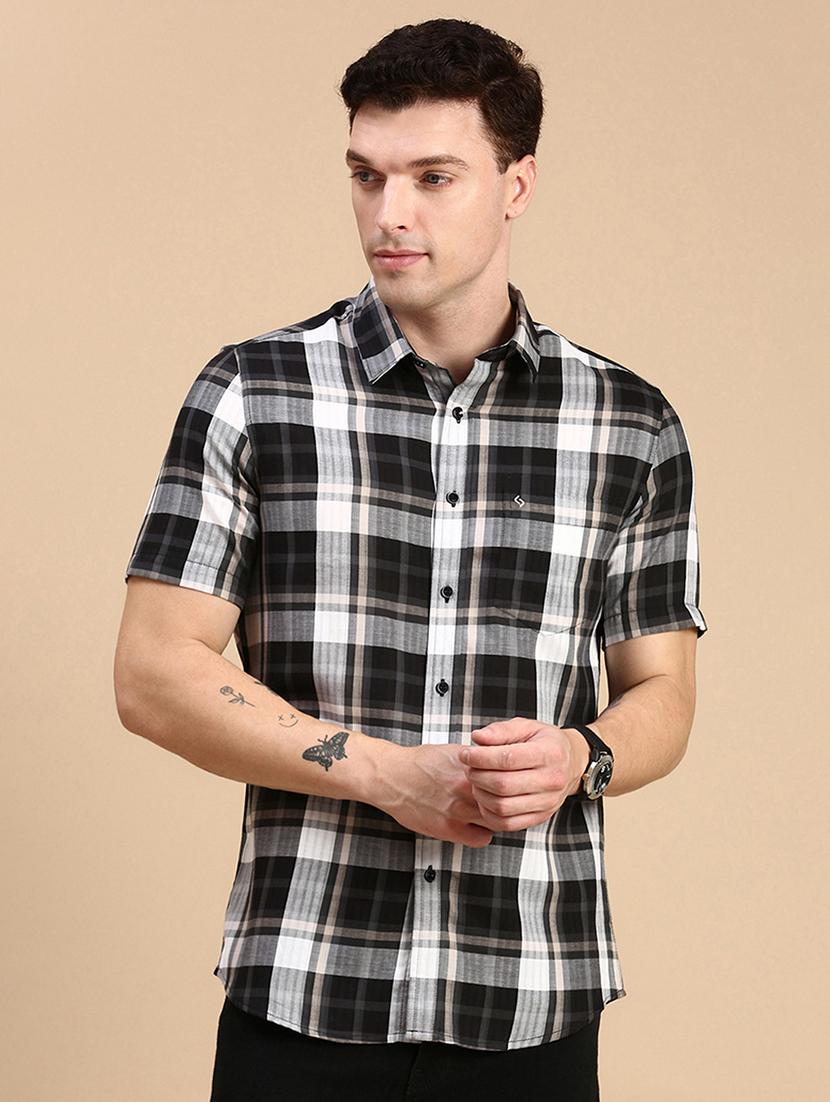 men checkered collared casual shirt