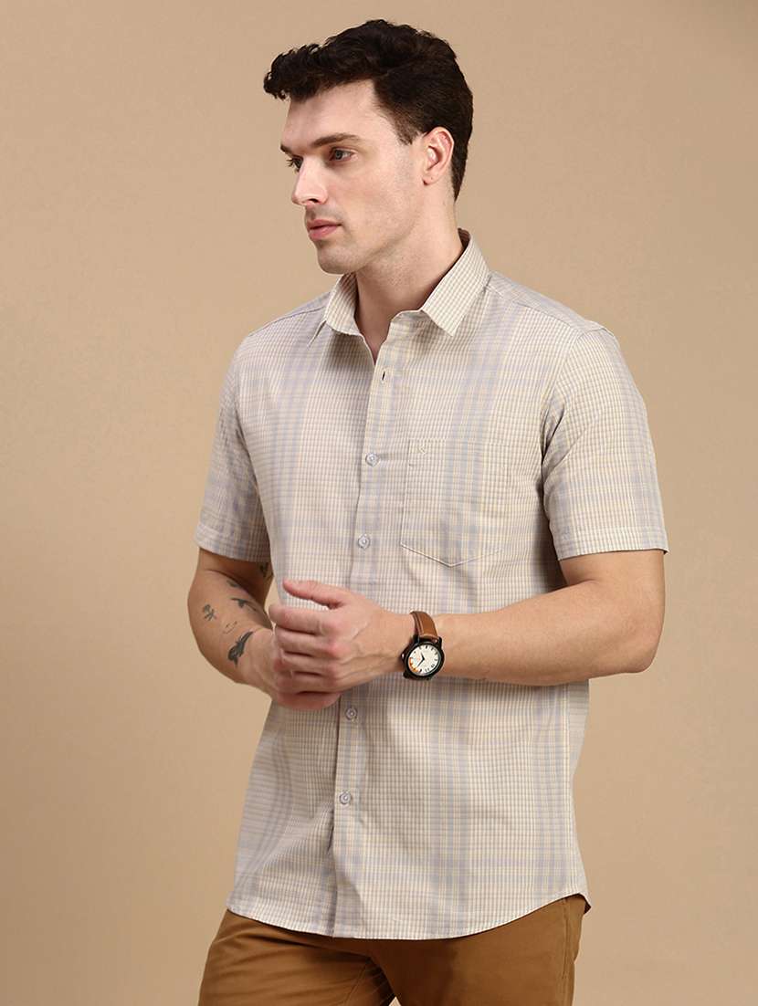 men checkered collared casual shirt - 21712402 -  Standard Image - 1