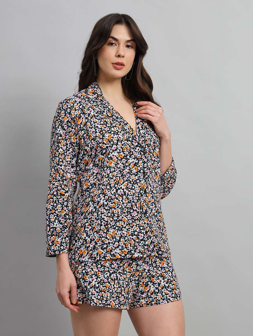 women black floral printed long sleeve shirts - 21712517 - Standard Image - 1