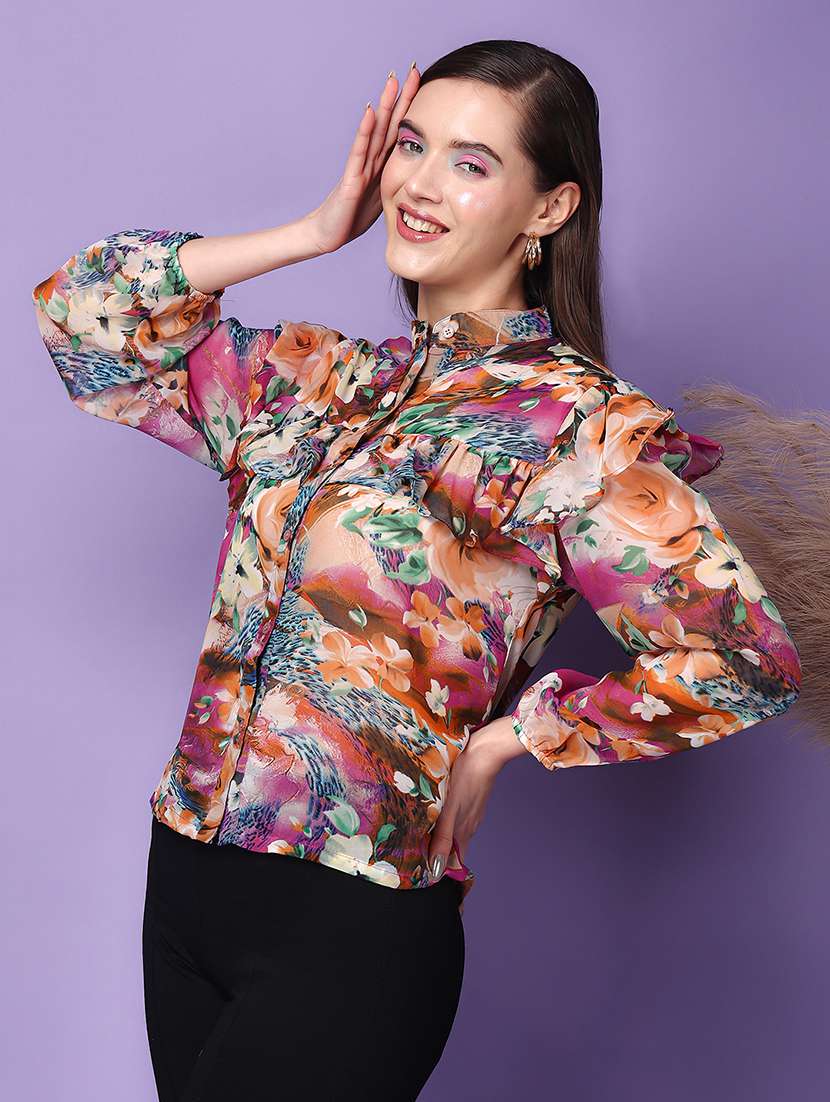 women printed long sleeve shirt - 21712519 - Standard Image - 1