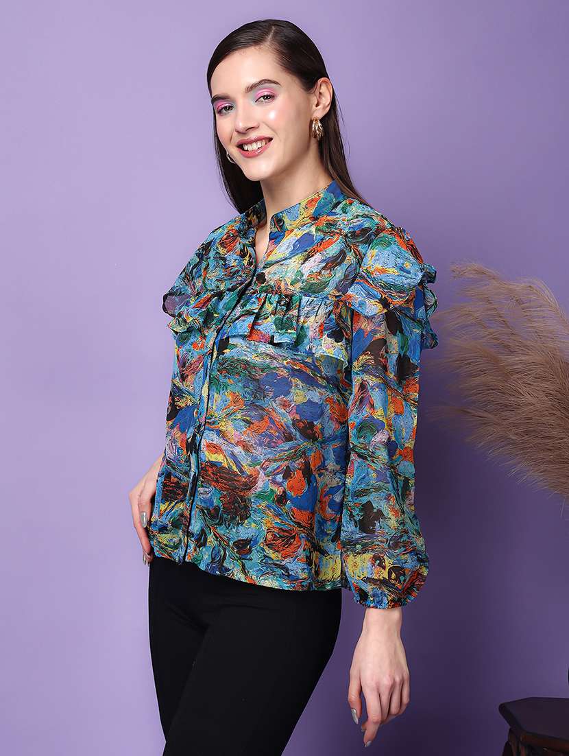 women printed long sleeve shirt - 21712520 - Standard Image - 1