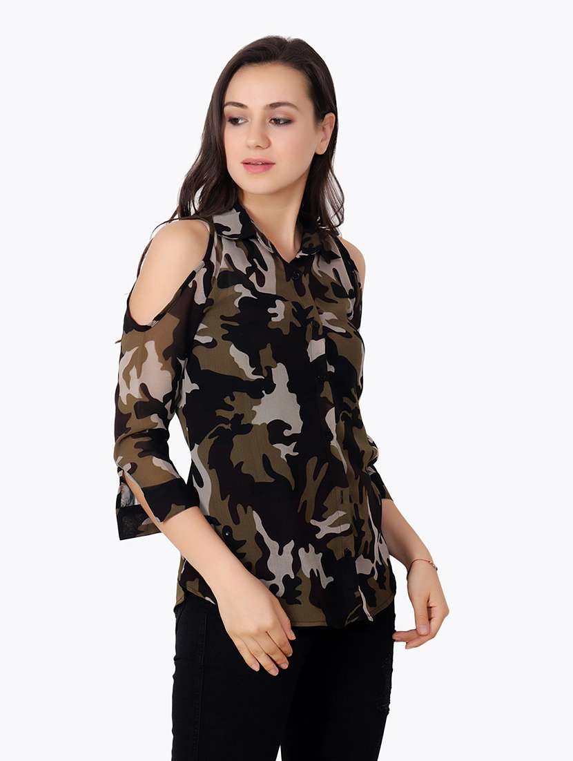 women printed cold shoulder shirt - 21712528 -  Standard Image - 1