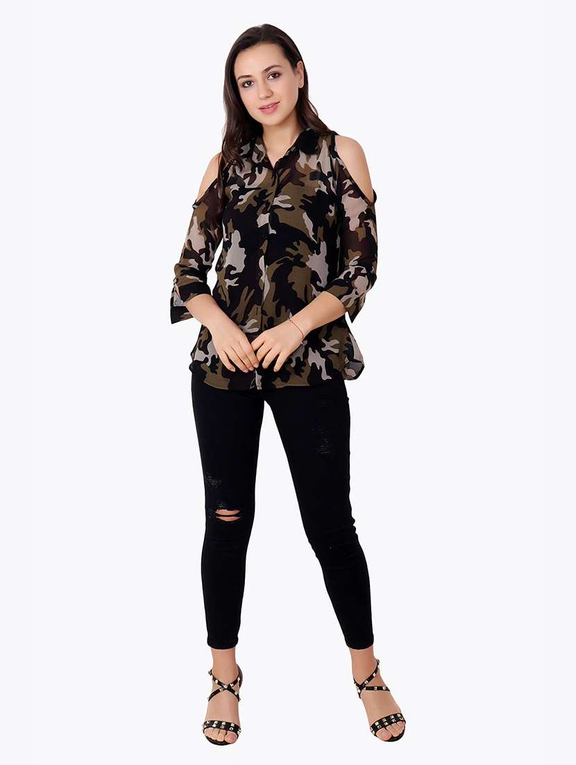 women printed cold shoulder shirt - 21712528 -  Standard Image - 4