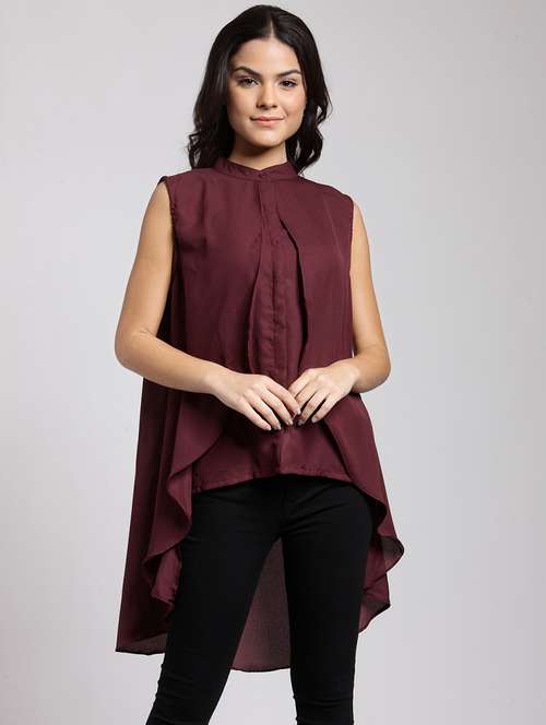 women solid sleeveless high-low shirt - 21712534 -  Standard Image - 0