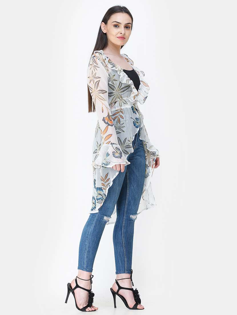 women printed long sleeves asymmetric shrug - 21712606 -  Standard Image - 1