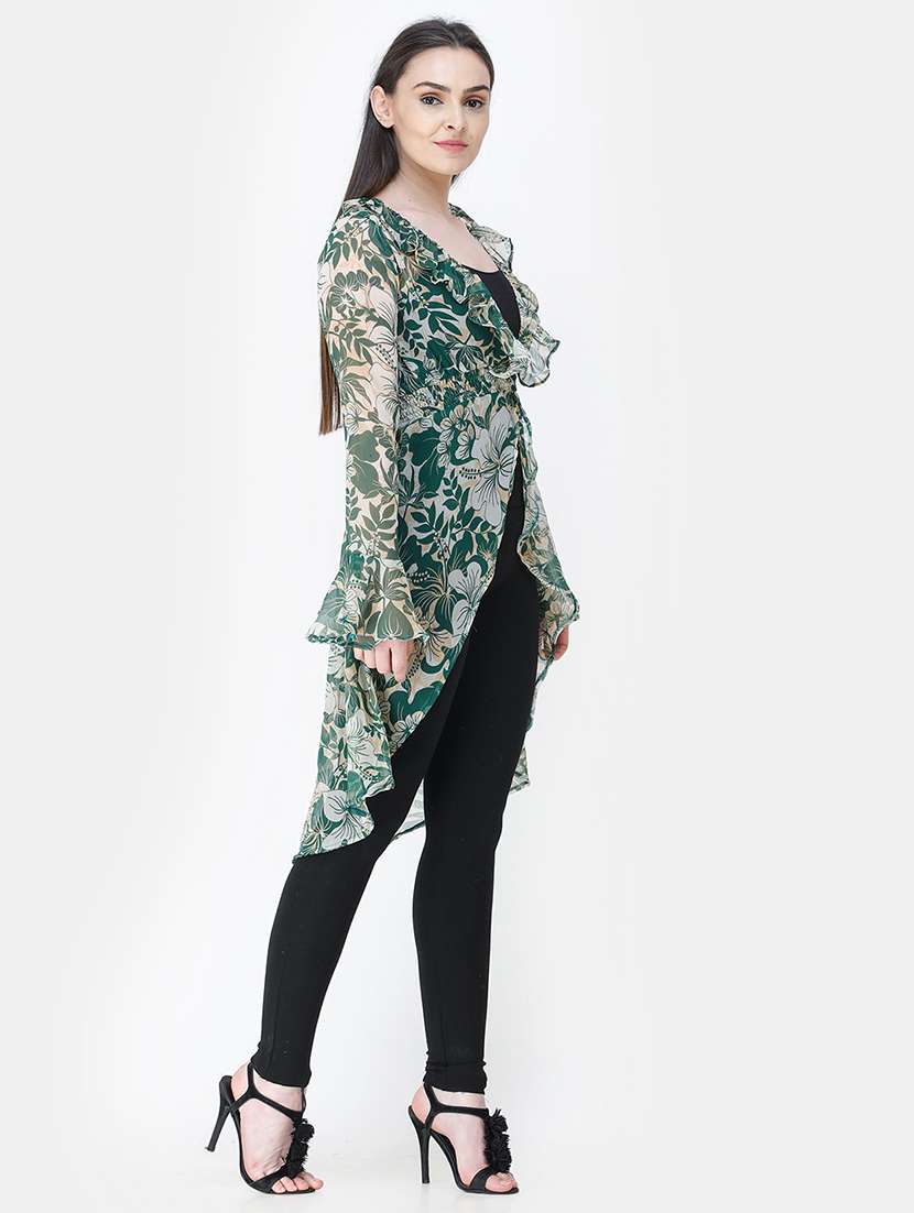 women printed long sleeves asymmetric shrug - 21712607 - Standard Image - 1