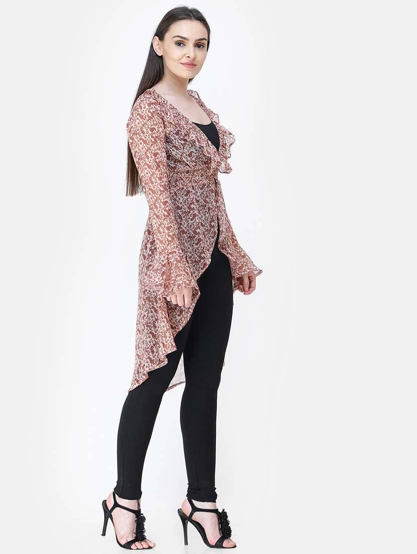 women printed long sleeves asymmetric shrug - 21712611 - Standard Image - 1