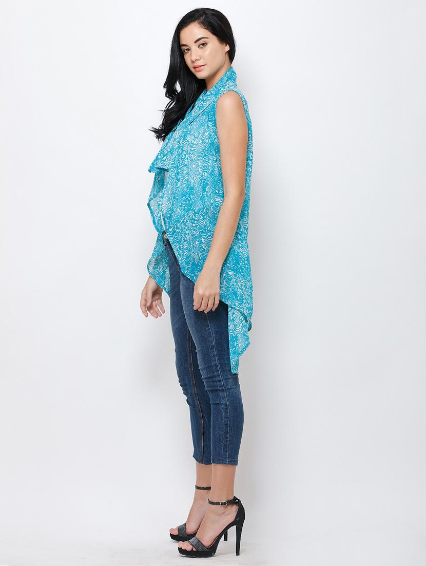 women printed sleeveless asymmetric shrug - 21712614 - Standard Image - 1