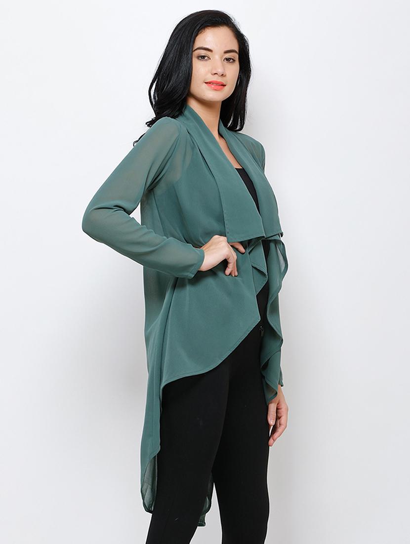 women solid long sleeves asymmetric shrug - 21712620 - Standard Image - 1