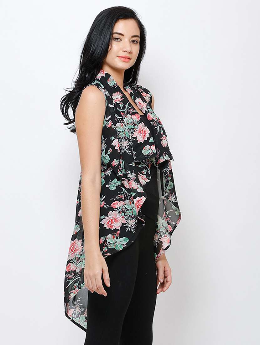women printed sleeveless asymmetric shrug - 21712627 -  Standard Image - 1