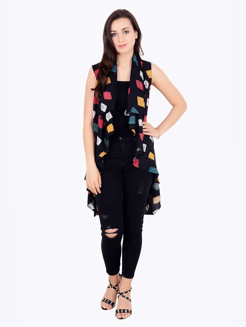 women printed sleeveless asymmetric shrug - 21712630 -  Standard Image - 1