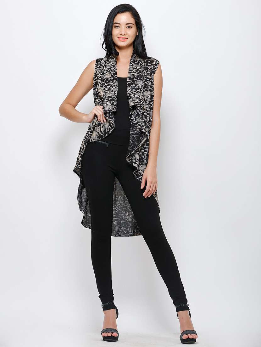 women printed sleeveless asymmetric shrug - 21712632 -  Standard Image - 1