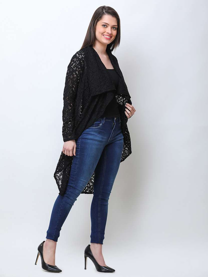 women laced long sleeves asymmetric shrug - 21712639 -  Standard Image - 1