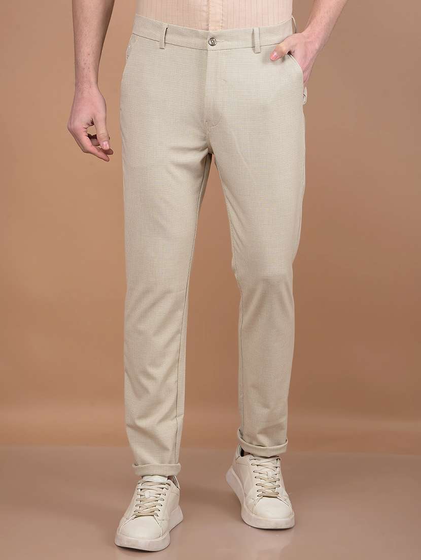 men solid mid rise chinos 
