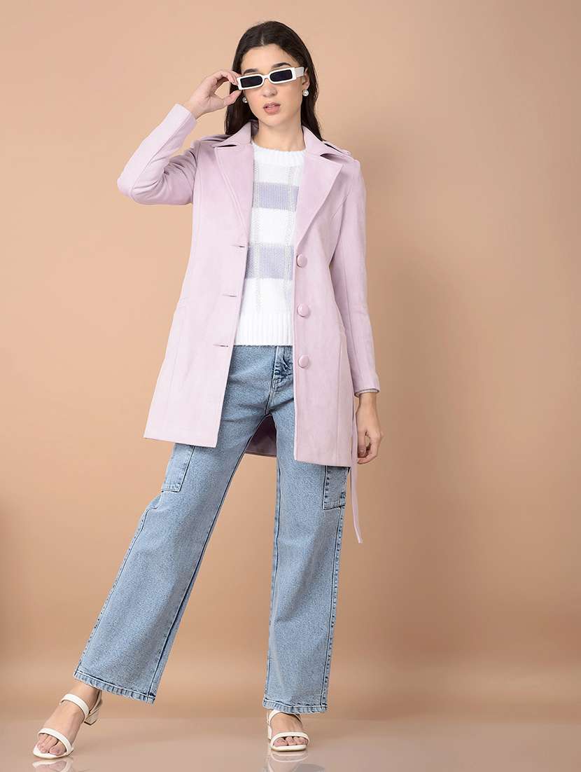 women solid long sleeve trench coat - 21713431 -  Standard Image - 4