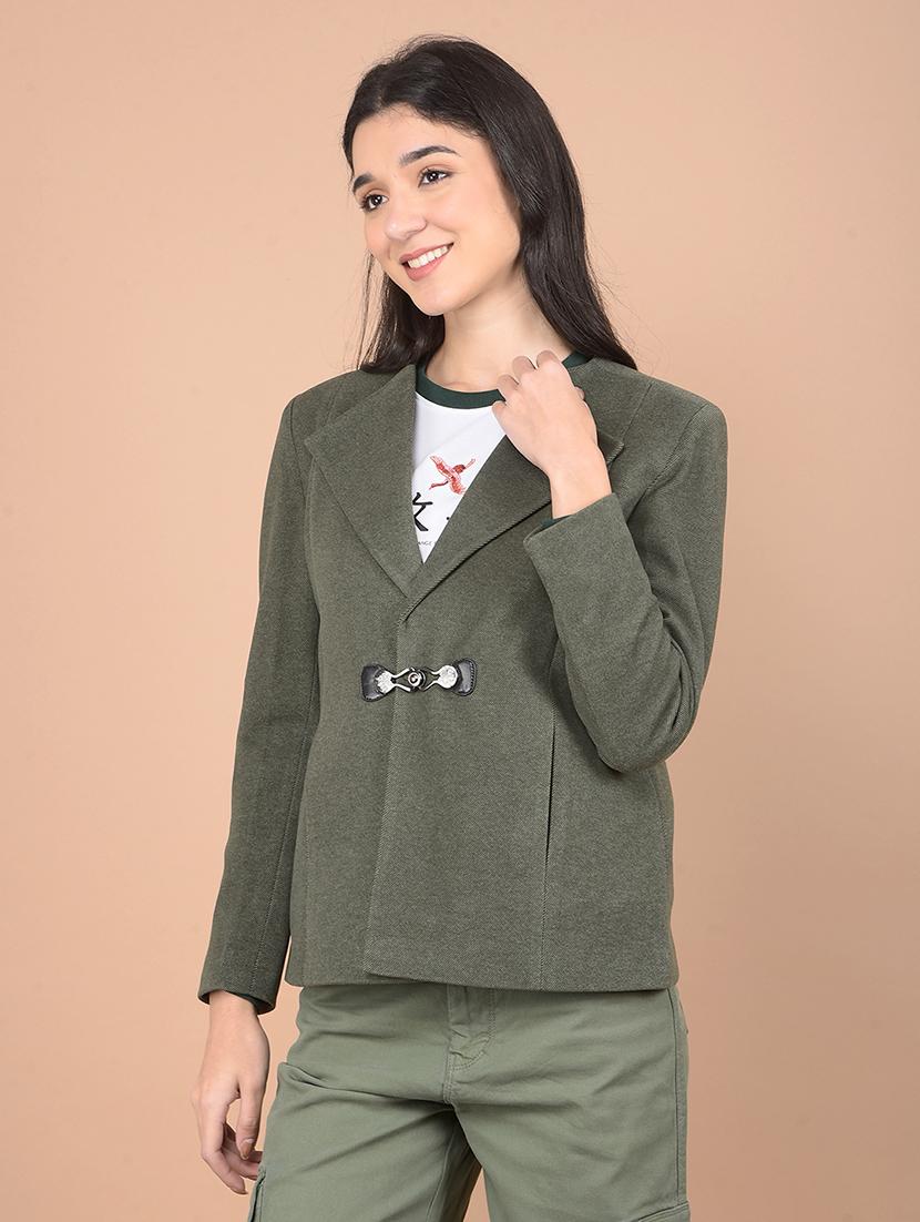 women solid long sleeve coat - 21713433 - Standard Image - 1