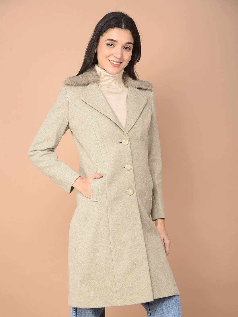 women solid long sleeve trench coat