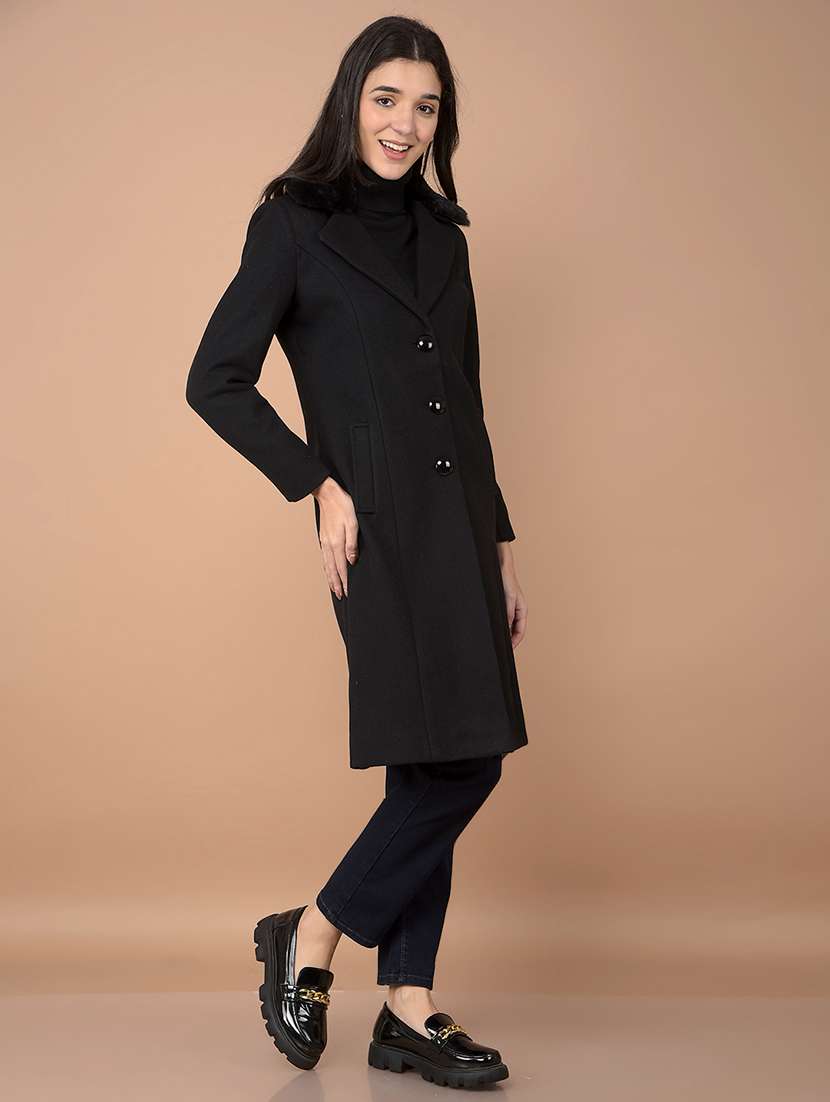 women solid long sleeve trench coat - 21713436 -  Standard Image - 1