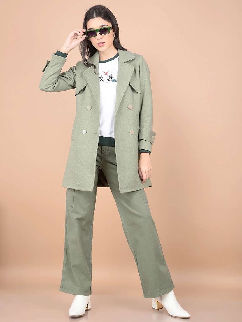 women solid long sleeve trench coat