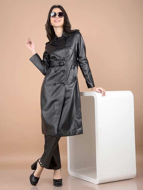 women solid long sleeve trench coat - 21713447 - Standard Image - 0