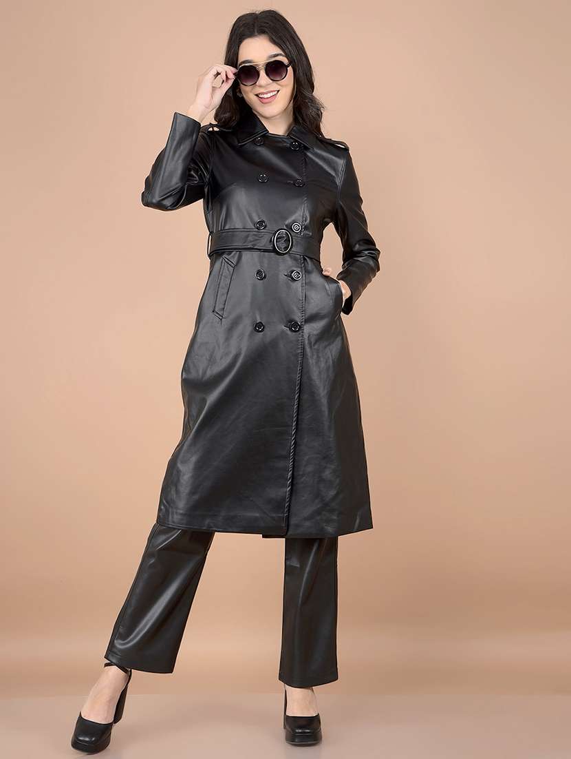 women solid long sleeve trench coat - 21713447 - Standard Image - 1